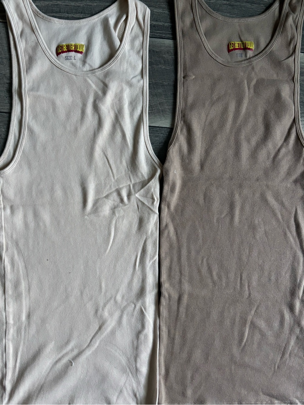 GetBetterToday Tank Undershirts - White and Taupe - Size L